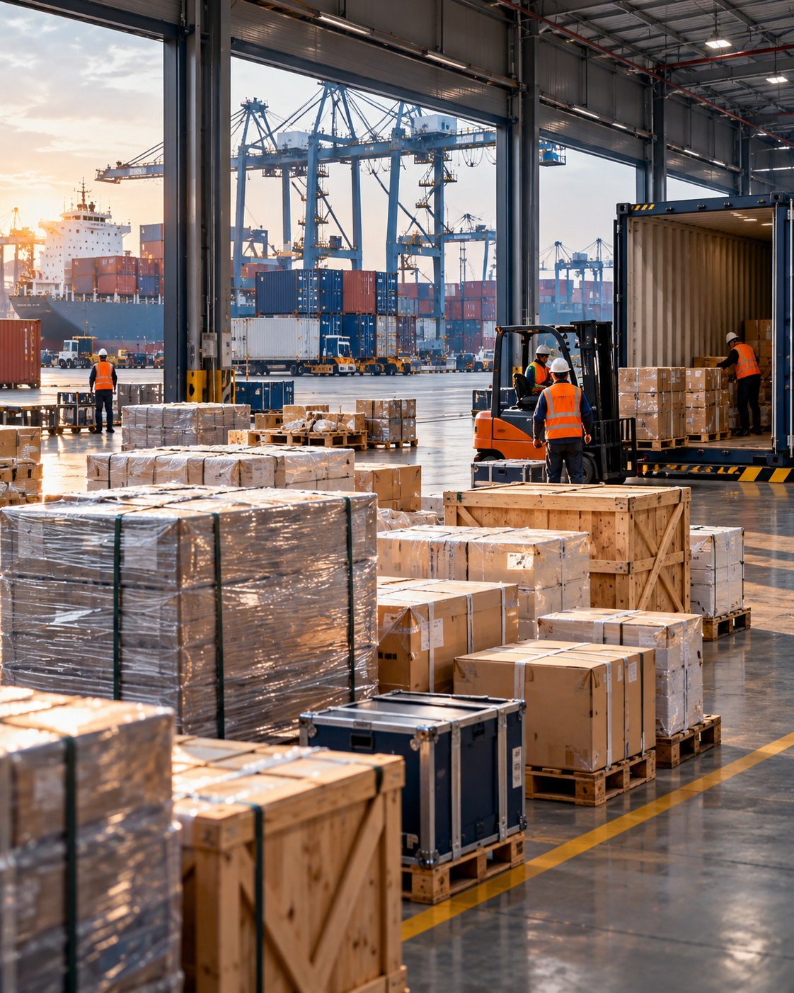 Shipping containers stacked at a port
